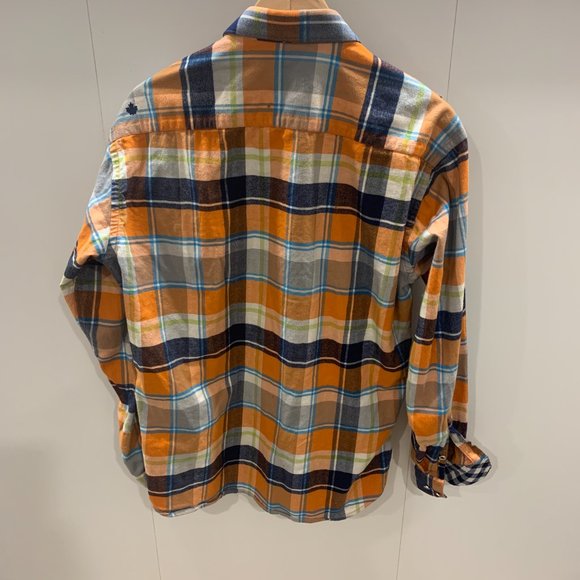 Jared Lang Orange Blue and White Checkered pattern Men's Button Down Flannel XL - Picture 2 of 11